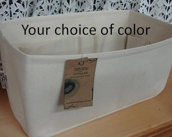 14" x 7" x 7"H / Purse ORGANIZER insert SHAPER / 100% cotton canvas / Sturdy / Durable /Wipe-clean bottom & flexible ends /Your color choice