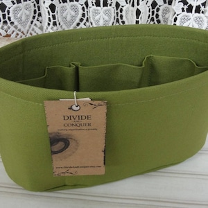 Olive Green / Purse ORGANIZER Insert SHAPER / Flexible fabric bottom or Wipe-clean bottom / STURDY / 5 Sizes Available / 100% cotton canvas