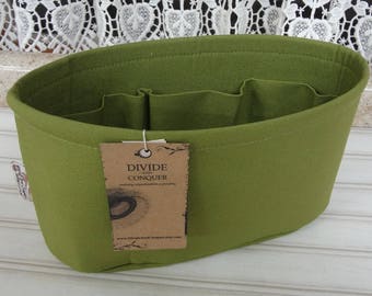 Olive Green / Purse ORGANIZER Insert SHAPER / Flexible fabric bottom or Wipe-clean bottom / STURDY / 5 Sizes Available / 100% cotton canvas