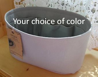 10" x 5" x 6"H / wide oval / Purse ORGANIZER insert Shaper / STURDY / 100% cotton canvas / With wipe-clean bottom / Your choice of color