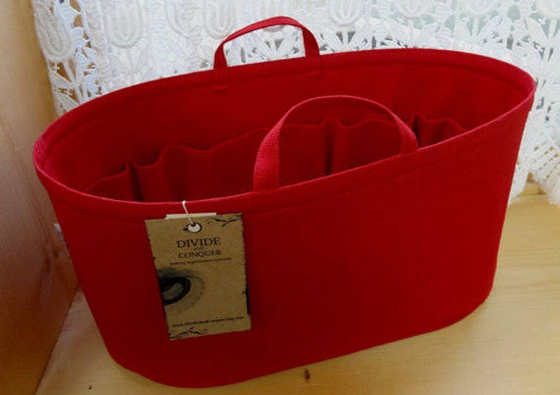 fits large Longchamp / Purse ORGANIZER insert SHAPER / Oval 13 x 6 x 7H / Handles & wipe-clean bottom / 100% cotton canvas / many colors image 2