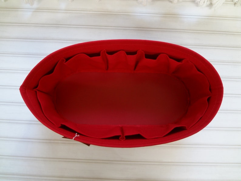 14.5 x 6 x 6H oval / Extra-large WIDE oval / READY To Ship / Purse ORGANIZER insert Shaper / 100% cotton canvas / Wipe-clean bottom / Red image 4