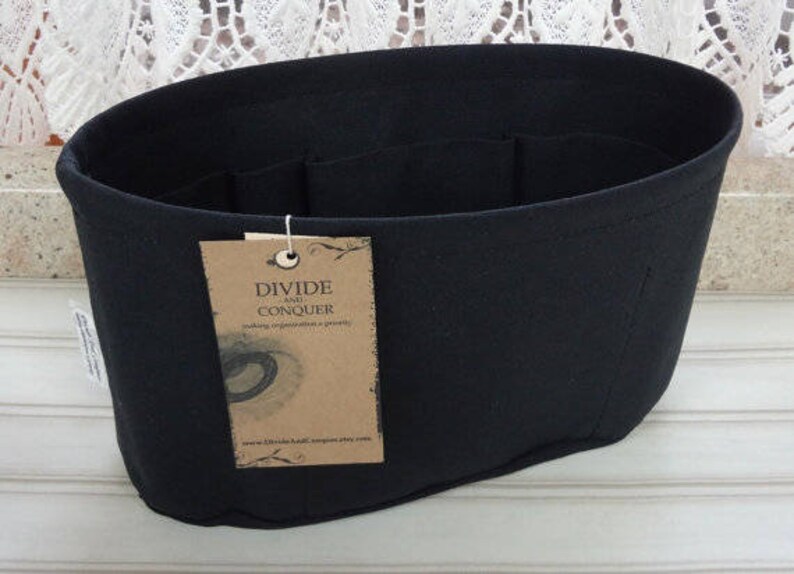 Black / Purse ORGANIZER Insert SHAPER / Flexible fabric bottom or Wipe-clean bottom / STURDY / 5 Sizes Available / 100% cotton canvas image 2