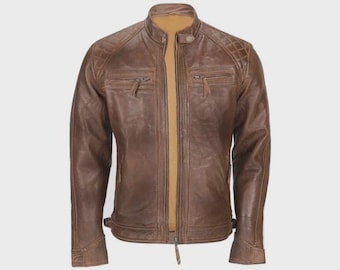 Verontrust vintage bruin leren herenjas