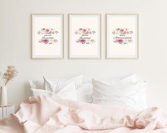 Islamic Wall Art |Bismillah In Sha Allah Alhamdulillah Prints |Arabic Calligraphy |Digital Download |Muslim Home Décor |Floral Islamic Art
