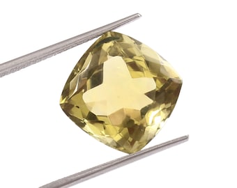 Pedra preciosa de quartzo verde dourado: pedra solta com corte almofada de 14 x 14 mm