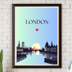 London 3 - Art Print Poster Minimalist Heart Poster Trendy UK England Decor modern landmark travel country Wall Art Digital Download 1 Print