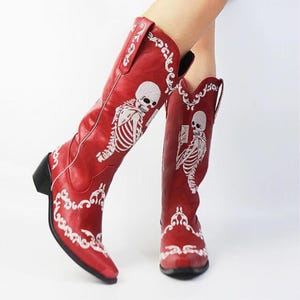 Western-skeletlaars voor Halloween Western-wear festivalkostuumlaars met ontwerp Cowboylaars voor feestkostuum western-stijl cowboy