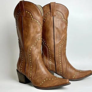 Westerncowboylaars voor bruiloft Countrystijl westernkleding Gouden studs Leren laars Puntschoen Cowgirllaars Festivalmode Ranchwear-look