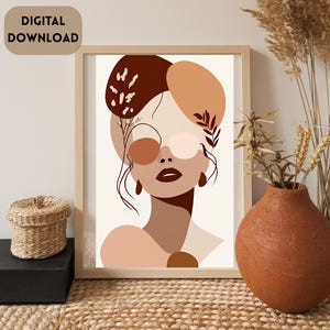 Boho Minimalist Female Portrait: Neutral Line Art (Digital Download, 5 PDF Files)