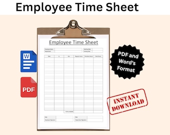 Printable Employee Time Sheet Template: Work Schedule Tracker (PDF & Word, A4/US Letter)