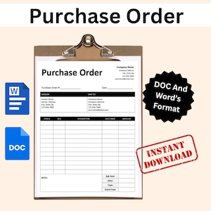 Editable Purchase Order Template | Printable PO Form for Small Business | Purchase Order Sheet | Google Docs & Word | Instant Download
