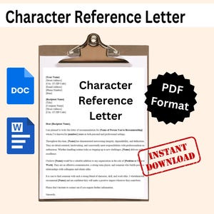 Character Reference Letter Template Professional Editable | Recommendation Letter Job Reference | Character Letter Template Google Docs Word
