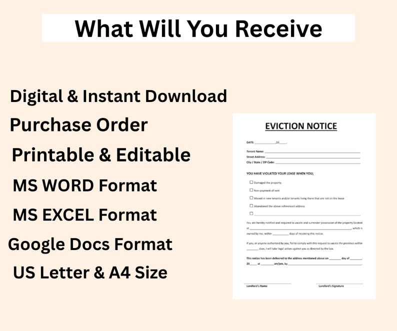 Editable Eviction Notice Template: Landlord Lease Termination Form ...