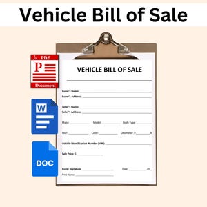Vehicle Bill of Sale. Printable Motor Vehicle Sale Contract. Vehicle Bill of Sale Template. Editable Google Docs, WORD PDF. Instant Download