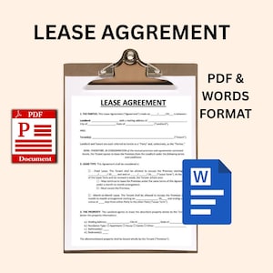 Editable Rental Agreement Template. Printable Lease Agreement. Residential Housing Agreement. Lease Contract Template. Google Docs, Word PDF