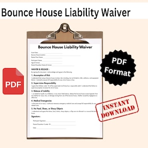 One Page Bounce House Liability Waiver, Editable Business Waiver Form Template, Printable Bounce House Liability Agreement, Custom in Canva