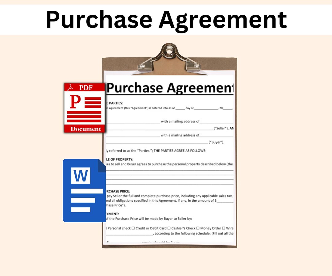 Editable Purchase Agreement Template: PDF & MS Word (digital Download ...
