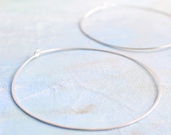 Sterling Silver Hoop Earrings, Extra Large Silver Hoops 2.5" thin hoop earrings