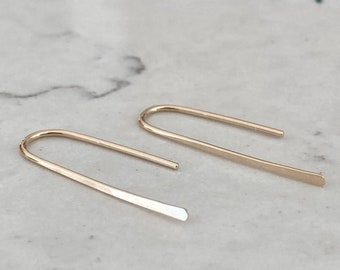 Simple gold threaded earrings- minimalist line threaders pull through