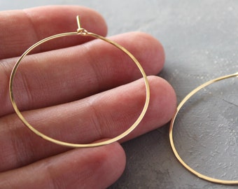 Solid 14k Gold Hoop Earrings - Genuine Gold Hoops - Medium ( 1.5" ) thin hoop earrings, gold hoop earrings, gold earrings