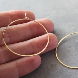 Solid 14k Gold Hoop Earrings Genuine Gold Hoops Medium 1.5 thin hoop earrings, gold hoop earrings, gold earrings image 1