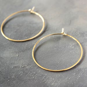 Solid 14k Gold Hoop Earrings Genuine Gold Hoops Medium 1.5 thin hoop earrings, gold hoop earrings, gold earrings image 3
