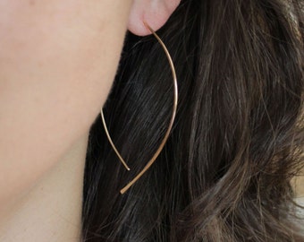 Gold Earrings - Thin Gold Almond Hoops - minimalist jewelry, gold wishbone earrings, thin gold hoop earrings, unique earrings