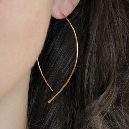 Thin Gold Open Hoop Earrings Almond Hoops Minimalist Etsy