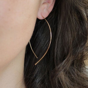 Gold Earrings Thin Gold Almond Hoops minimalist jewelry, gold wishbone earrings, thin gold hoop earrings, unique earrings image 1