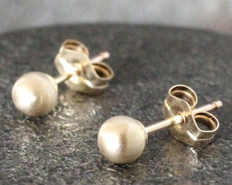 Handmade Matte Gold Stud Earrings - 4mm Sterling Silver Posts