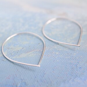 Open Silver Hoop Earrings Silver Hoop Earing thin hoop earrings, inverted hoops, silver teardrop hoop earrings, thin hoops image 4