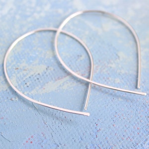 Open Silver Hoop Earrings Silver Hoop Earing thin hoop earrings, inverted hoops, silver teardrop hoop earrings, thin hoops image 1