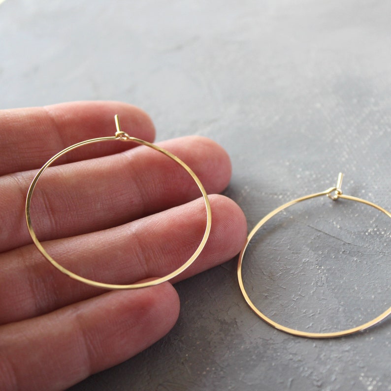 Solid 14k Gold Hoop Earrings Genuine Gold Hoops Medium 1.5 thin hoop earrings, gold hoop earrings, gold earrings image 1