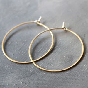 Solid 14k Gold Hoop Earrings Genuine Gold Hoops Medium 1.5 thin hoop earrings, gold hoop earrings, gold earrings image 2