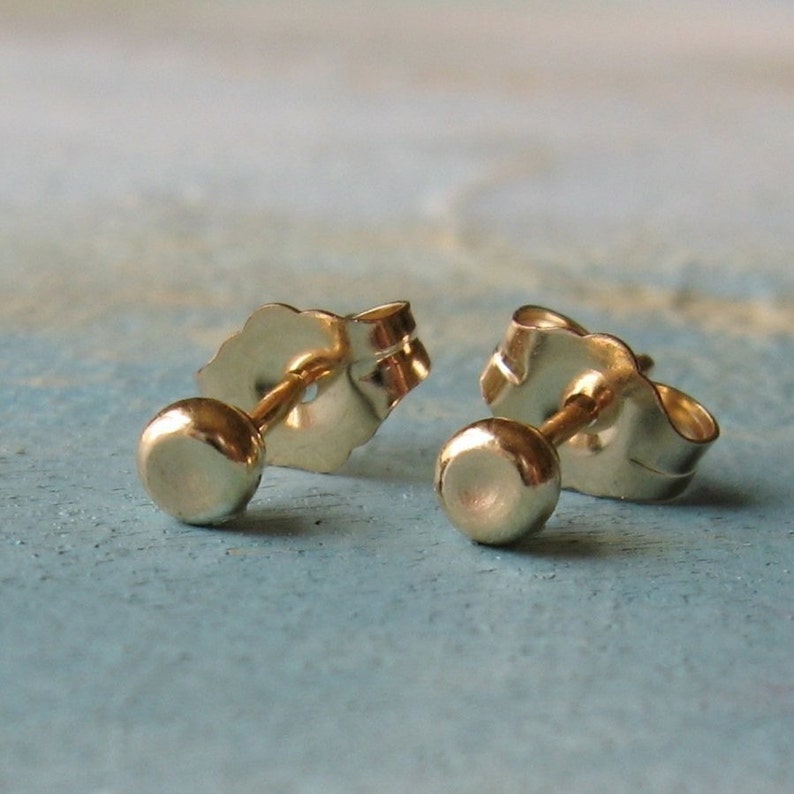 small gold studs Gold Pebble Earrings 3mm handmade gold stud earrings gold earrings simple gold stud earrings image 2