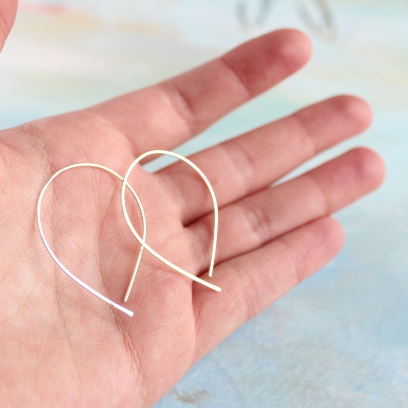 Open Silver Hoop Earrings Silver Hoop Earing thin hoop earrings, inverted hoops, silver teardrop hoop earrings, thin hoops image 5