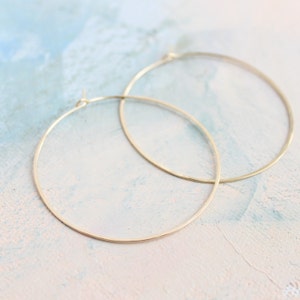 Thin Gold Hoop Earrings, Large Hoop Earrings 2 large thin gold hoops, gold earrings, minimalist earrings image 3