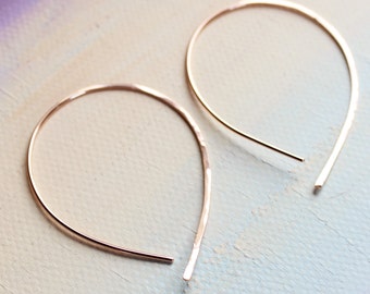 Rose Gold Hoop Earrings - Gold Hoop Earing - thin gold hoop earrings, inverted hoops, gold teardrop hoop earrings, thin hoops, gold earrings