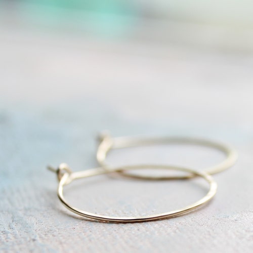 Gold Hoop Earrings Small Thin Hammered Minimalist Gold Hoops Etsy
