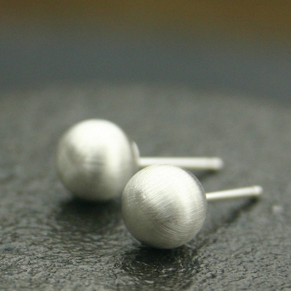 8mm Matte Sterling Silver Ball Stud Earrings