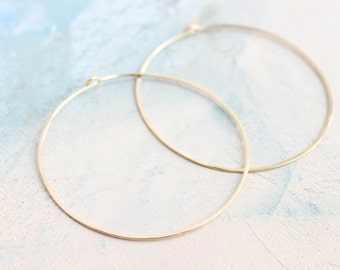 Minimal Hoop Earrings - Thin Gold Hoop Earrings - Large Hoop Earrings ( 2" ) gold hoop earings, large gold hoops