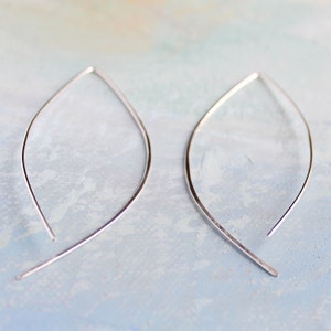 Thin Silver Hoop Earrings Open Almond Hoops Minimalist - Etsy