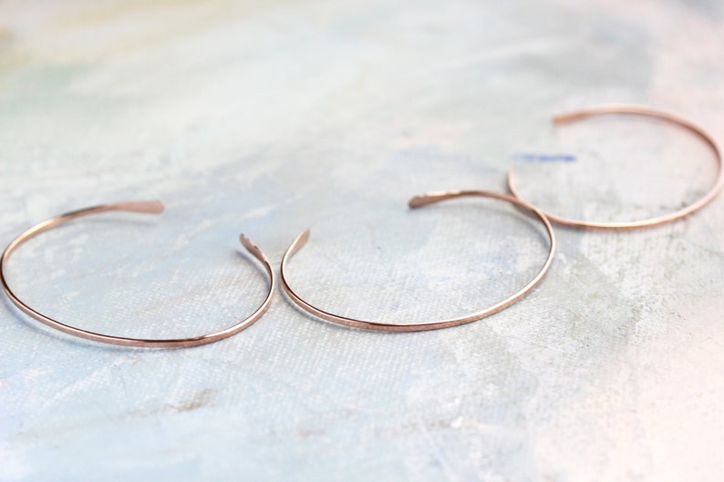 Rose Gold Cuff Bracelet Set of Three , thin rose gold bangles, rose gold bracelet trio, adjustable rose gold bangle bracelet, gold jewelry image 2