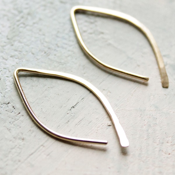 Gold Earrings - Almond Hoops (SMALL) - minimalist jewelry, gold hoop earrings, thin gold hoop earrings. open hoop, leaf earrings