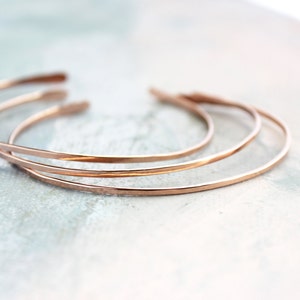 Rose Gold Cuff Bracelet Set of Three , thin rose gold bangles, rose gold bracelet trio, adjustable rose gold bangle bracelet, gold jewelry image 1