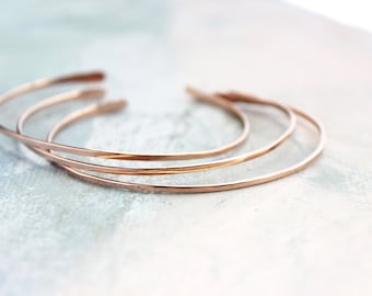 Rose Gold Cuff Bracelet Set of Three , thin rose gold bangles, rose gold bracelet trio, adjustable rose gold bangle bracelet, gold jewelry