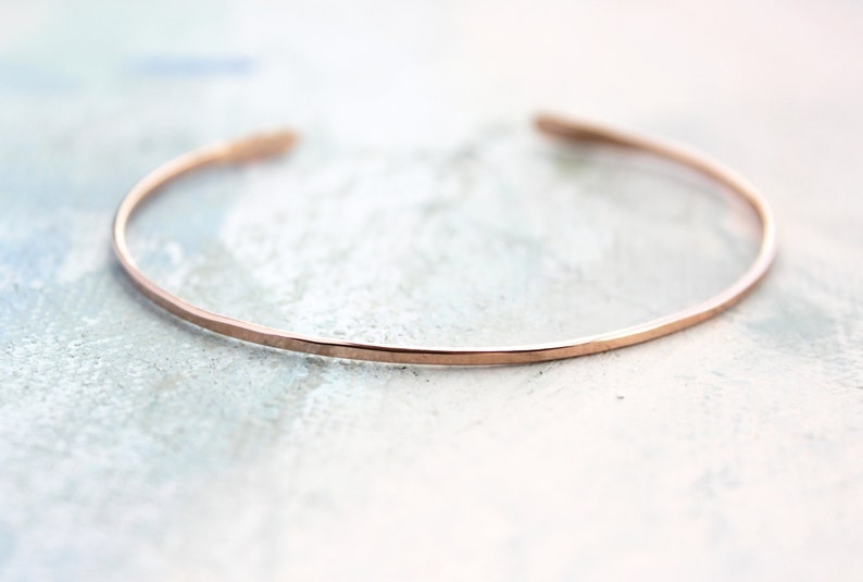 Rose Gold Cuff Bracelet Set of Three , thin rose gold bangles, rose gold bracelet trio, adjustable rose gold bangle bracelet, gold jewelry image 3