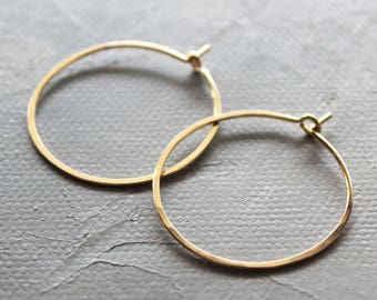 Solid Gold Hoop Earrings - Small Hoop Earrings ( 1" ) thin hoop earrings, gold hoops, minimalist earrings,  thin gold hoops, gold earrings