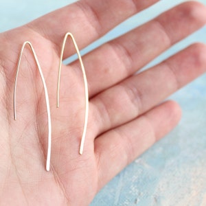 Gold Line Earrings minimalist jewelry, thin gold earrings, minimalist gold earring, thin open hoop earrings, gold earrings image 3